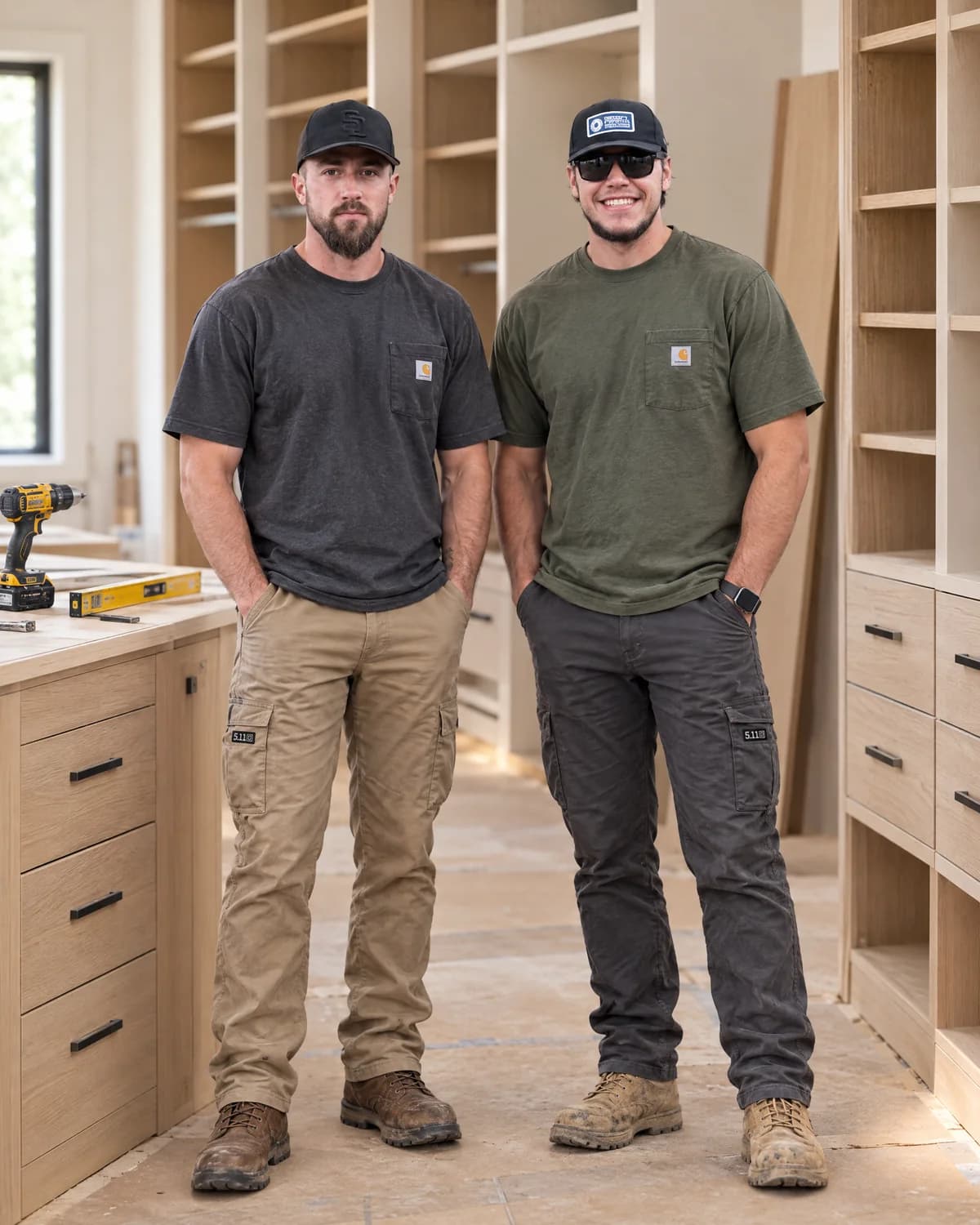 Mason and Gavin Lee, owners of TopShelf Custom Closets, in a walk-in closet they are installing