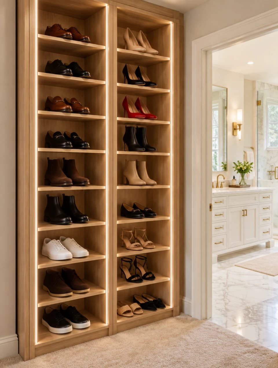 His and hers lit shoe tower