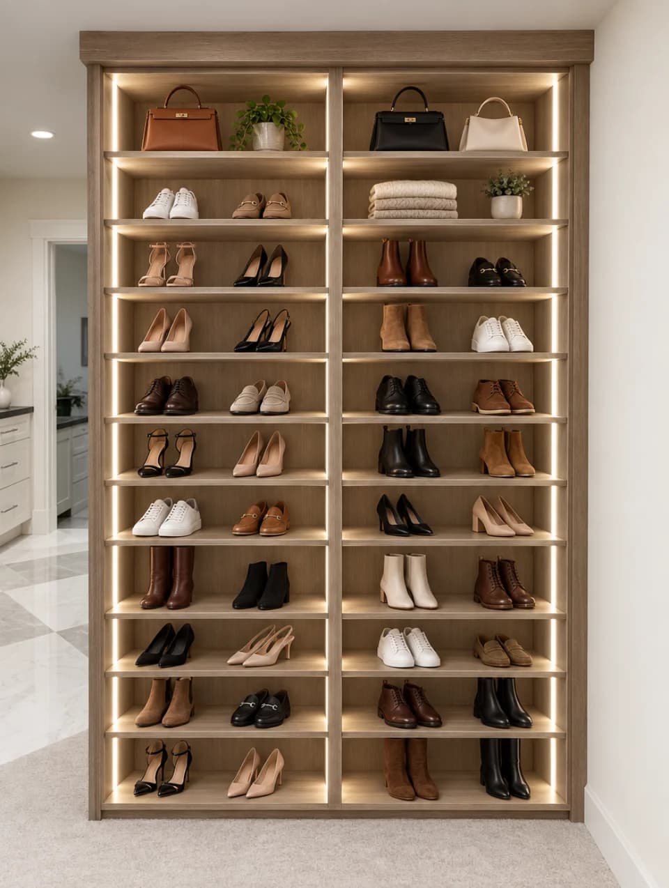 Oak shelving wall